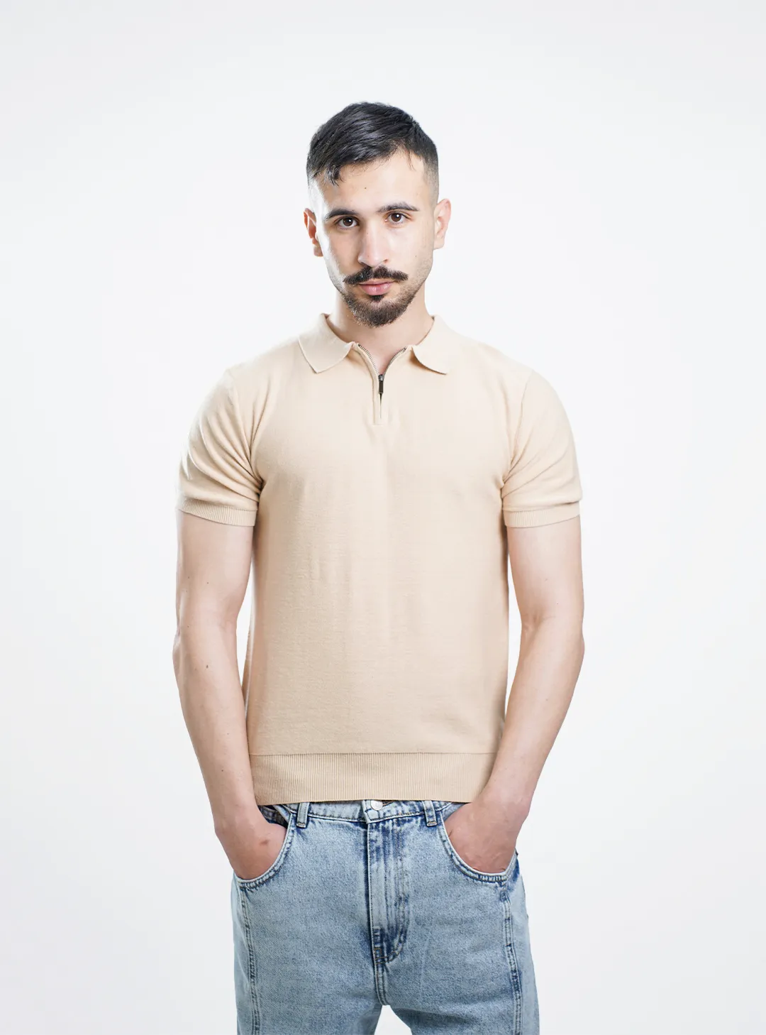 Polo slim col zippé stretch